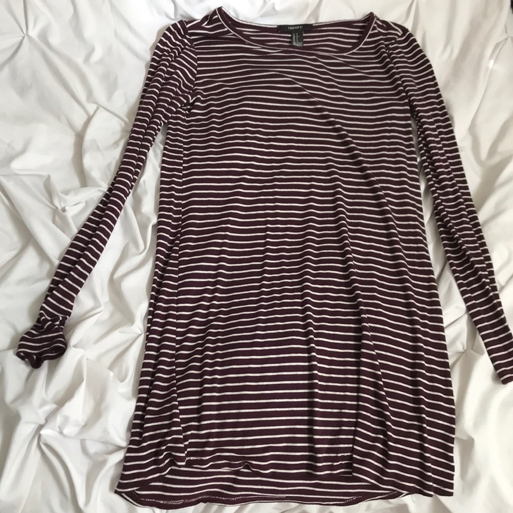 long sleeved striped maroon dress